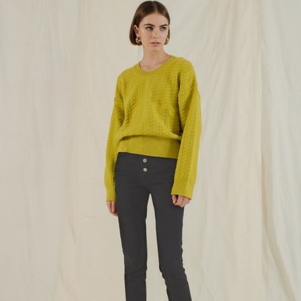 ISO: Pixie Market Chartreuse Cable Knit Sweater